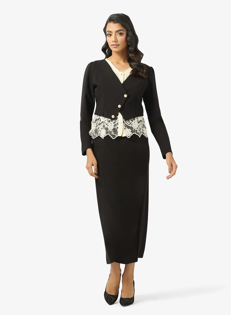 خزانة Lace Trim Top & Column Skirt Set